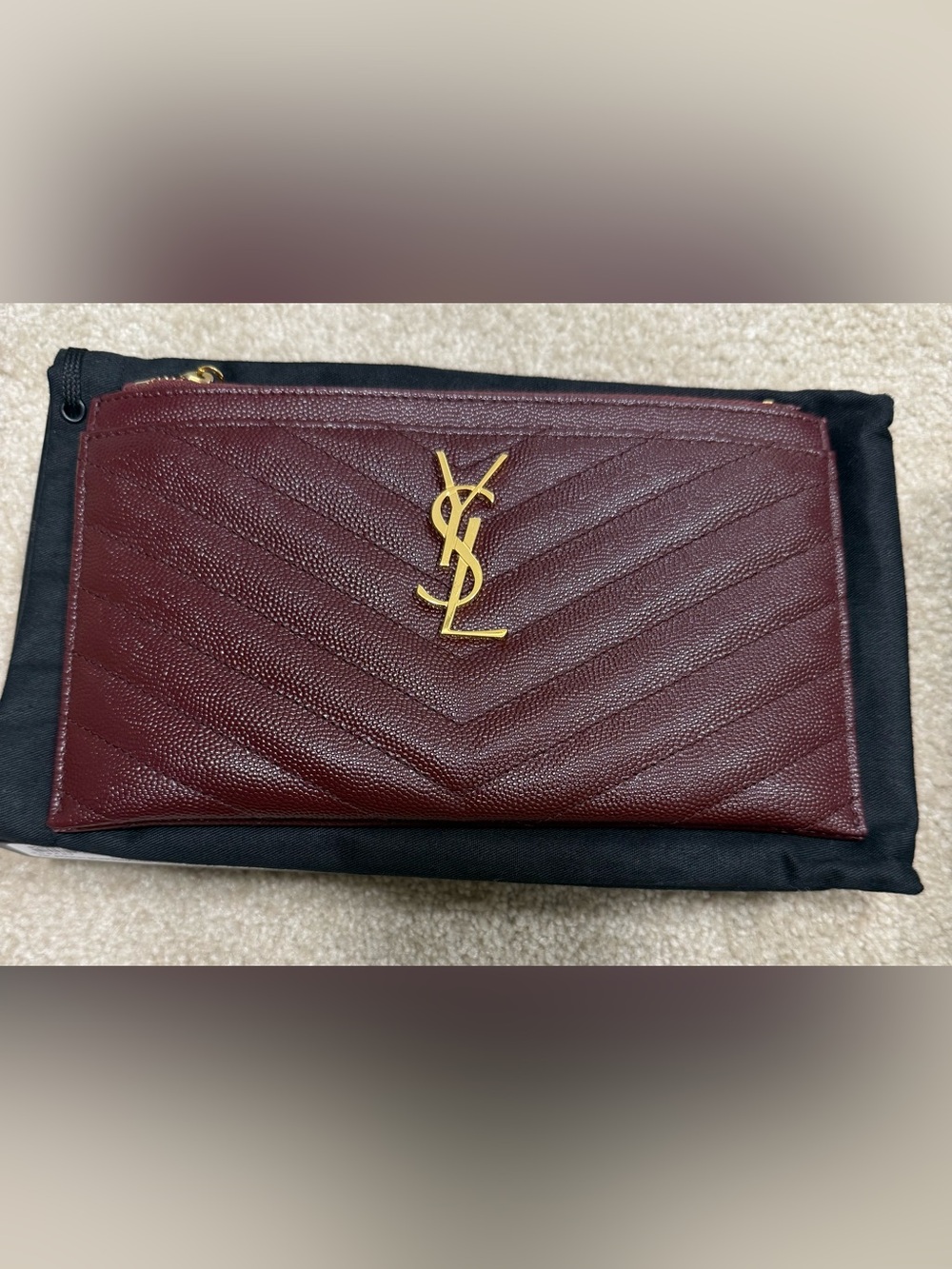 Saint Laurent Burgundy Quilted Leather Wallet with Gold YSL Logo
